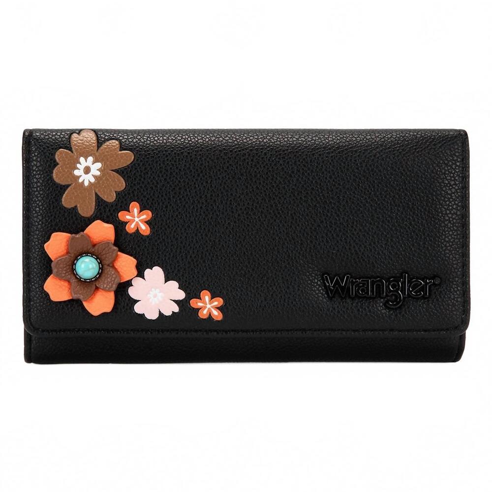 NEW WRANGLER multi floral turquoise rfid long wallet in black